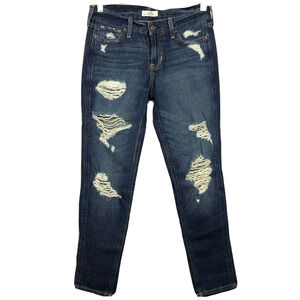 Hollister Jeans Women 24W Blue Distressed Ripped Skinny Jeans Embroidered Pocket